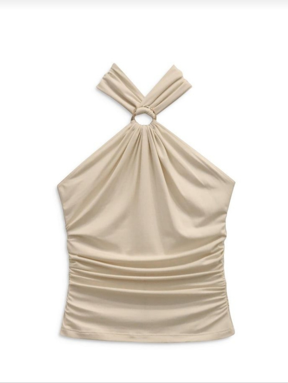 NWOT Jonathan Simkhai Lindsey Mock Neck Ruched Halter Top Shell - Picture 2 of 11